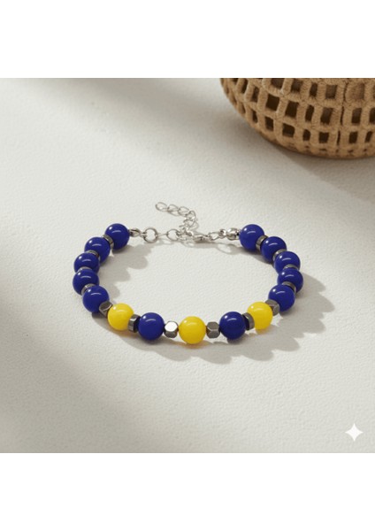 Gümüş Renk Metal Zincirli Küre Kesim Sarı Lacivert Jade Hematit Doğaltaş Erkek Taraftar Bileklik fırsatları