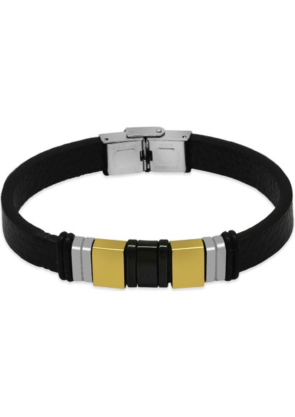 Siyah Deri ve Çelik Bileşim Iki Plakalı Isme Özel Harf Yazılı Erkek Bileklik fiyatları