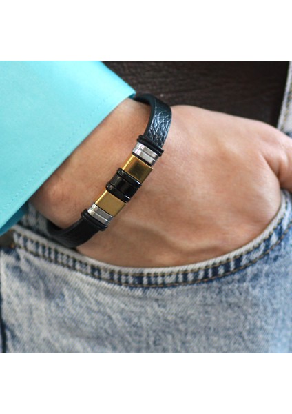 Siyah Deri ve Çelik Bileşim Iki Plakalı Isme Özel Harf Yazılı Erkek Bileklik fırsatları