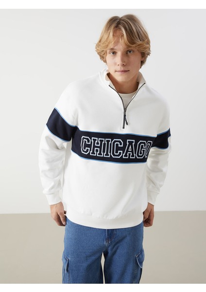 Yeni Sezon Dik Yaka Uzun Kollu Baskılı Erkek Sweatshirt