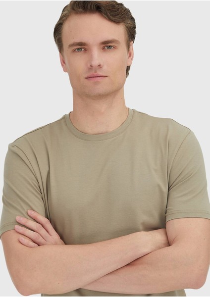 Deve Tüyü Düz Bisiklet Yaka Pamuk Karışımlı T-Shirt fırsatları