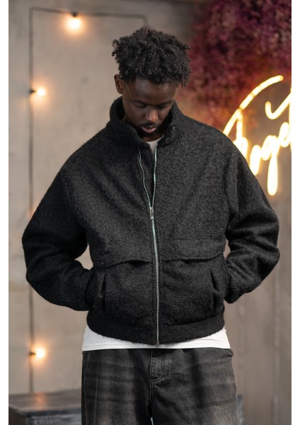 Oversize Crop Model Yan Cepli Astarlı Kırçıllı Mont modelleri