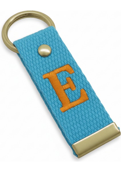 Çelik Tokalı - Kişiye Özel Anahtarlık - Turkuaz Renk - Dayanıklı Kumaş Üzerine Harf - Sembol Nakışlı