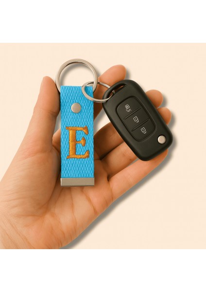 Çelik Tokalı - Kişiye Özel Anahtarlık - Turkuaz Renk - Dayanıklı Kumaş Üzerine Harf - Sembol Nakışlı fiyatları