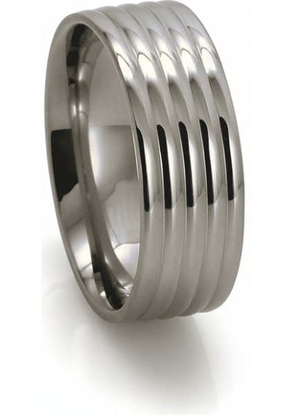 Gümüş Renk Beş Sıra Tasarım 316L Kalite Paslanmaz Çelik Kadın Yüzük Alyans - 17 Ölçü