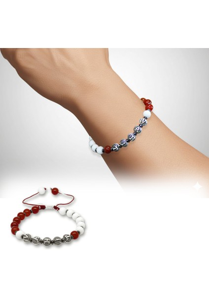 Isme Özel Yazılı Makrome Örgü Küre Kırmızı Beyaz Jade Akik Hematit Doğaltaş Erkek Taraftar Bileklik fiyatları