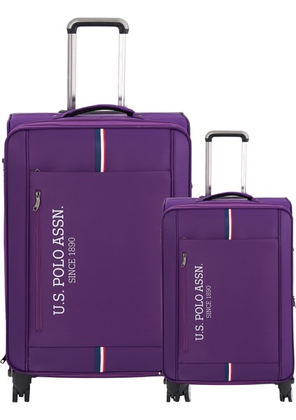 2'li Valiz Seti Büyük ve Kabin Boy Lüx Kumaş Valiz Mor 24030