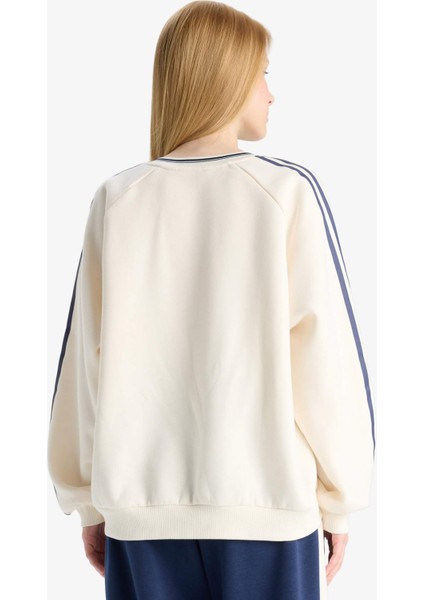 Coool Oversize Geniş Kalıp V Yaka Baskılı Kalın Sweatshirt E8794AX25WN