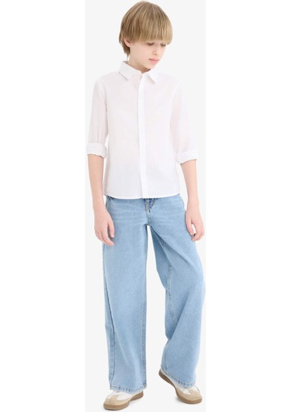 Erkek Çocuk Polo Yaka Poplin Uzun Kollu Okul Gömleği T8853A625AU