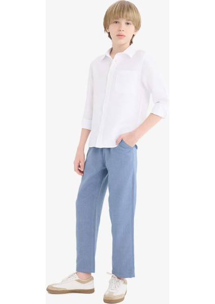 Erkek Çocuk Polo Yaka Oxford Uzun Kollu Okul Gömleği