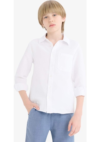 Erkek Çocuk Polo Yaka Oxford Uzun Kollu Okul Gömleği