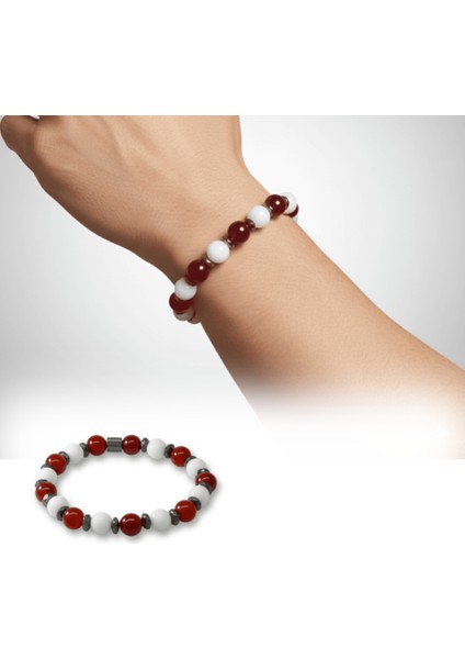 Küre Kesim Kırmızı Beyaz Jade Akik Hematit Doğaltaş Erkek Taraftar Bileklik - M2 fiyatları