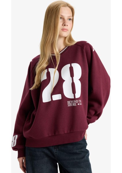 Coool Oversize Geniş Kalıp V Yaka Baskılı Kalın Sweatshirt E8793AX25WN