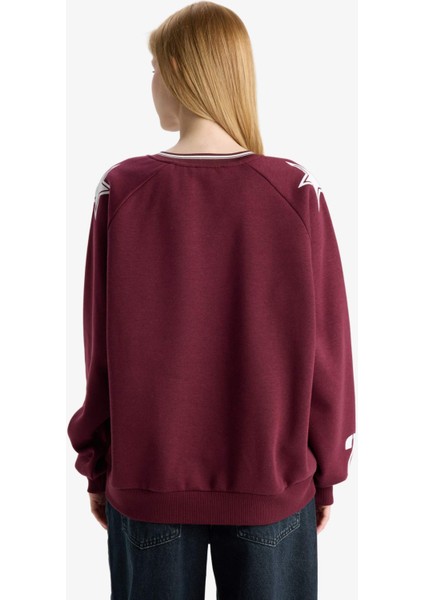 Coool Oversize Geniş Kalıp V Yaka Baskılı Kalın Sweatshirt E8793AX25WN