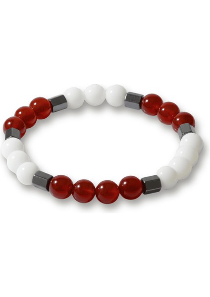 Küre Kesim Kırmızı Beyaz Jade Akik Hematit Doğaltaş Erkek Taraftar Bileklik