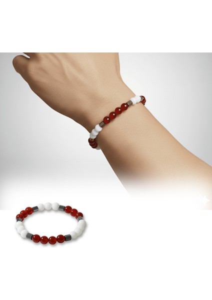 Küre Kesim Kırmızı Beyaz Jade Akik Hematit Doğaltaş Erkek Taraftar Bileklik fiyatları