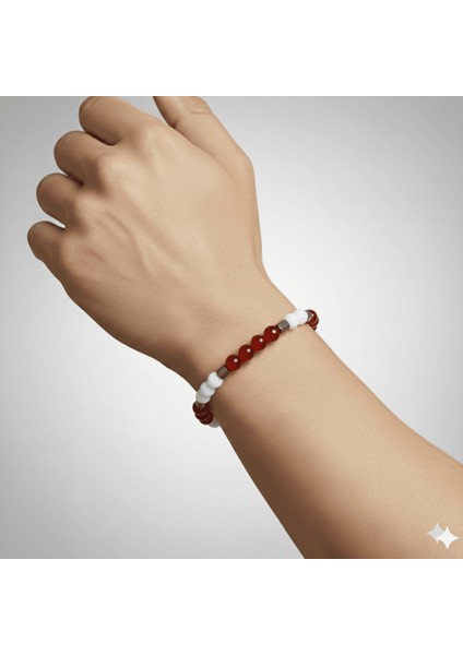 Küre Kesim Kırmızı Beyaz Jade Akik Hematit Doğaltaş Erkek Taraftar Bileklik modelleri