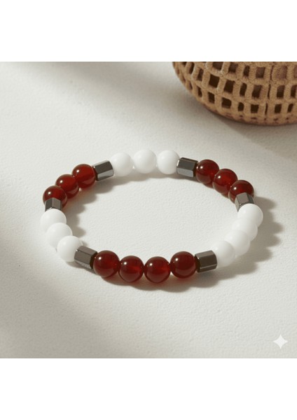 Küre Kesim Kırmızı Beyaz Jade Akik Hematit Doğaltaş Erkek Taraftar Bileklik fırsatları