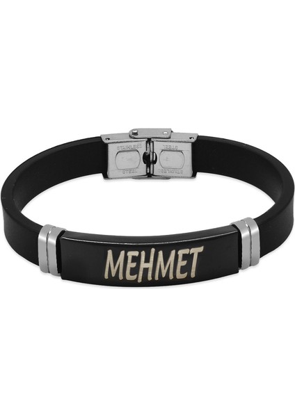 Siyah Silikon ve Çelik Bileşim Siyah Zeminli Isme Özel Yazılı Erkek Bileklik fiyatları