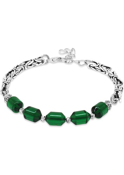 Kararmaz Metal Kral Zincirli Beyaz Dorika Top Süslemeli Yeşil Ateş Kehribar Erkek Bileklik