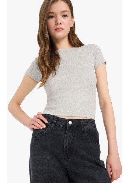 Fitted Bisiklet Yaka Ribana Kısa Kollu Tişört E0288AX25AU