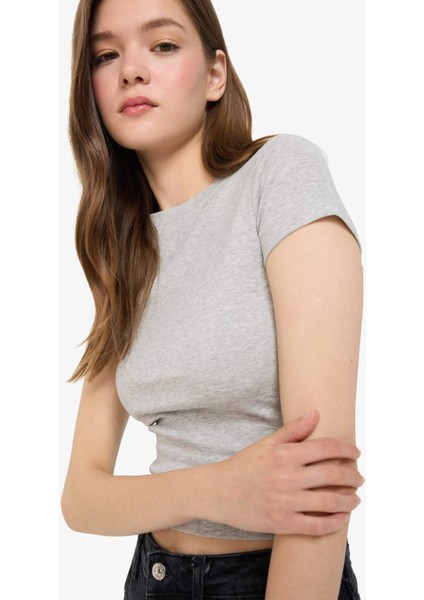 Fitted Bisiklet Yaka Ribana Kısa Kollu Tişört E0288AX25AU