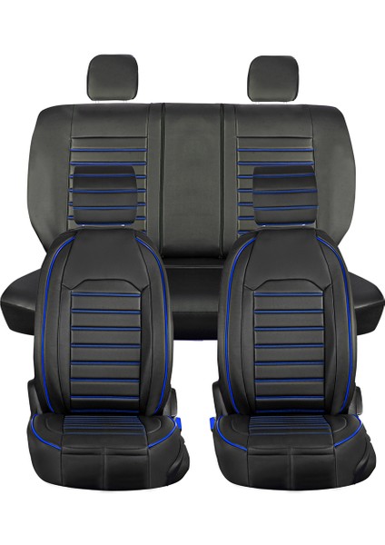 Ford Eco Sport Uyumlu Deri Oto Koltuk Kılıfı 5li Set Nero Siyah-Mavi