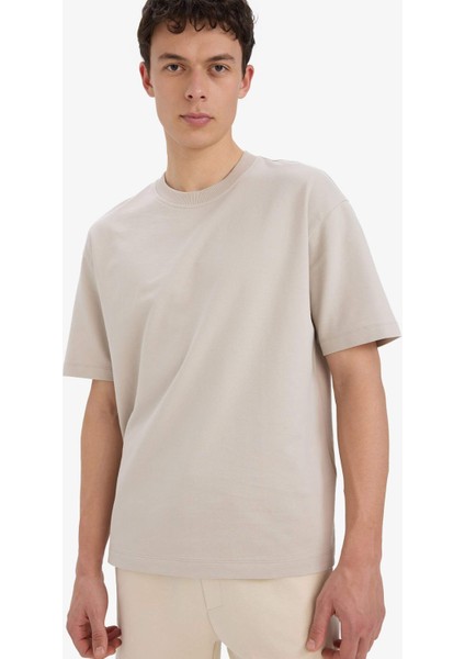 %100 Pamuk Relax Fit Bisiklet Yaka Kısa Kollu Basic Düz Beyaz Tişört