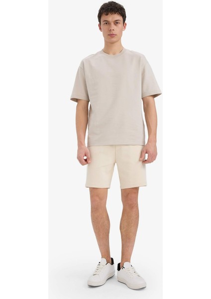 %100 Pamuk Relax Fit Bisiklet Yaka Kısa Kollu Basic Düz Beyaz Tişört