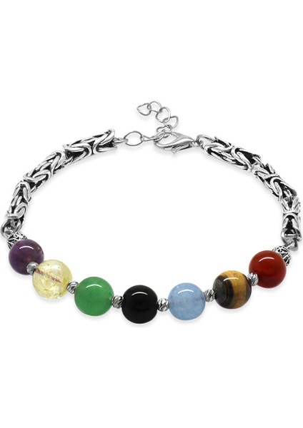 Kararmaz Metal Kral Zincirli Küre Kesim Çoklu Doğaltaş Kombinli Erkek Başarı Bilekliği