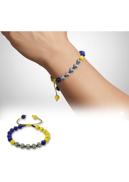 Isme Özel Yazılı Makrome Örgü Küre Kesim Sarı Lacivert Jade Hematit Doğaltaş Erkek Taraftar Bileklik fiyatları