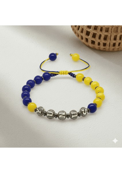 Isme Özel Yazılı Makrome Örgü Küre Kesim Sarı Lacivert Jade Hematit Doğaltaş Erkek Taraftar Bileklik fırsatları