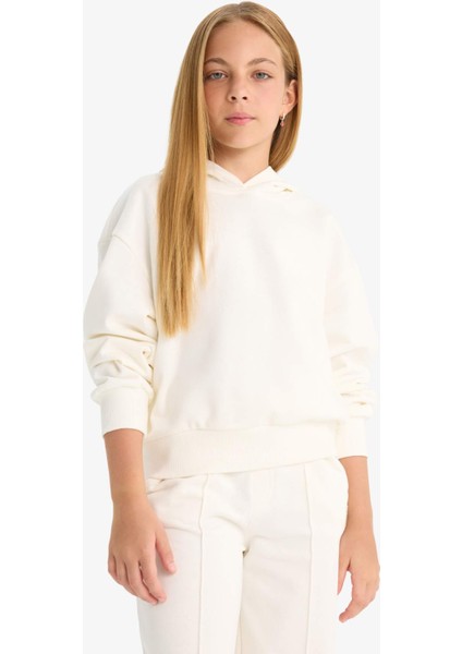 Kız Çocuk Relax Fit Kapüşonlu Basic Düz Sweatshirt F0008A825AU