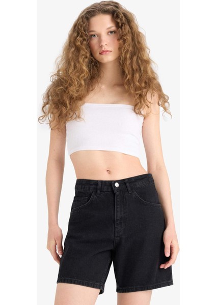 Yüksek Bel Jean Bermuda Şort