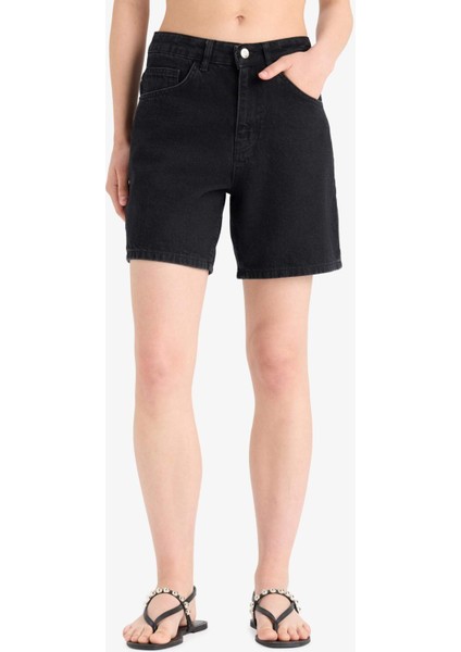 Yüksek Bel Jean Bermuda Şort