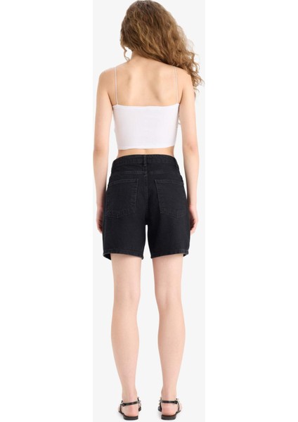 Yüksek Bel Jean Bermuda Şort