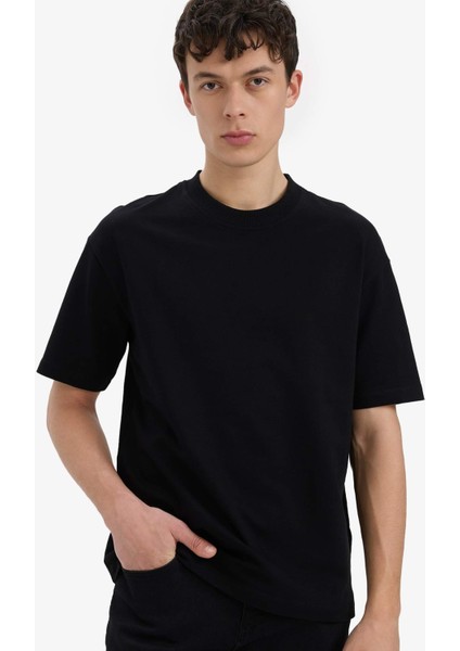 %100 Pamuk Relax Fit Bisiklet Yaka Kısa Kollu Basic Düz Beyaz Tişört D3673AX25SM