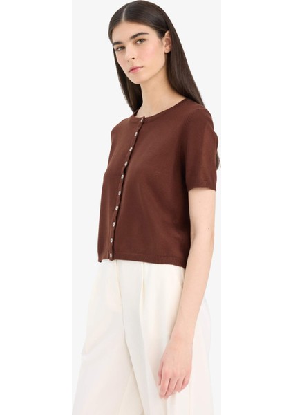 Regular Fit Bisiklet Yaka Düğmeli Kısa Kollu Hırka E5770AX25AU