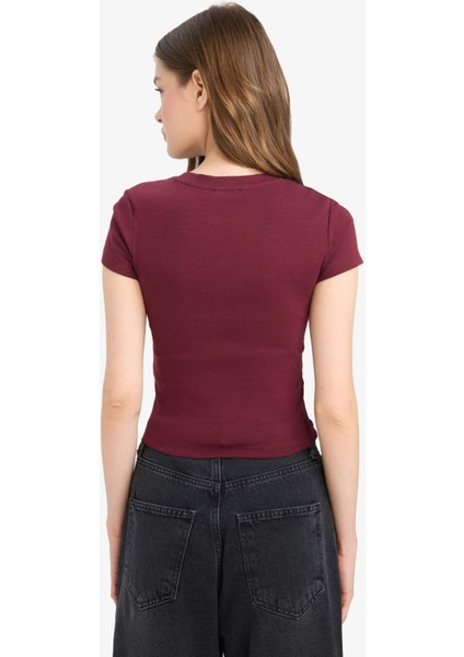 Fitted Bisiklet Yaka Ribana Kısa Kollu Tişört E0288AX25AU