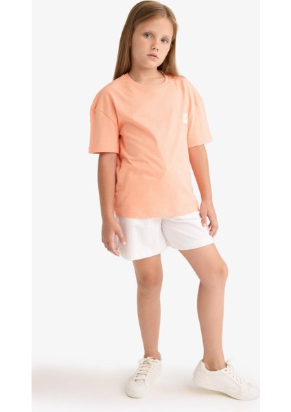 Kız Çocuk Beli Lastikli Beyaz Şort