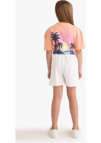 Kız Çocuk Beli Lastikli Beyaz Şort