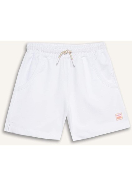Kız Çocuk Beli Lastikli Beyaz Şort