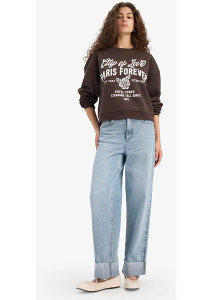 Regular Fit Bisiklet Yaka Baskılı Sweatshirt E8602AX25WN