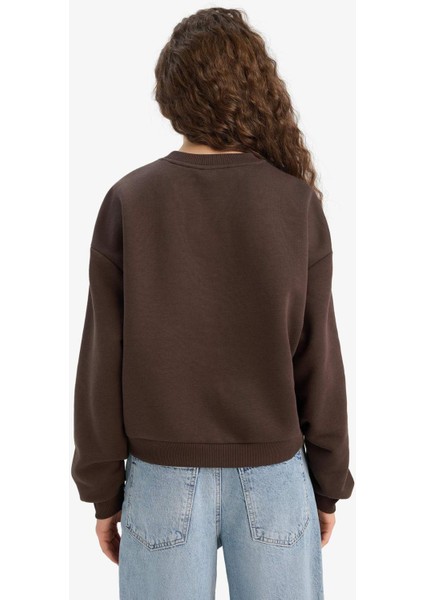 Regular Fit Bisiklet Yaka Baskılı Sweatshirt E8602AX25WN