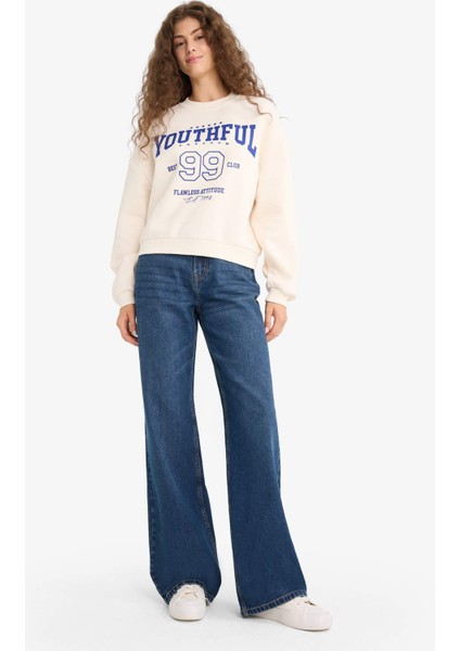 Regular Fit Bisiklet Yaka Baskılı Sweatshirt E9502AX25WN