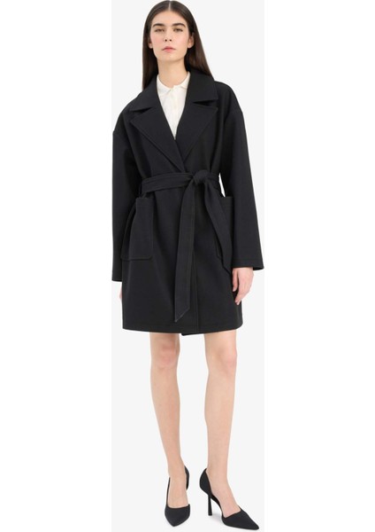 Regular Fit Kuşaklı Kaşe Kaban E8636AX25AU