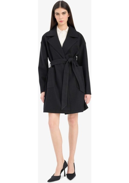 Regular Fit Kuşaklı Kaşe Kaban E8636AX25AU