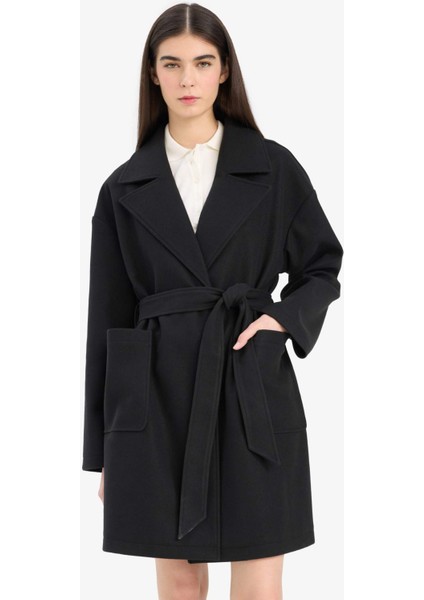 Regular Fit Kuşaklı Kaşe Kaban E8636AX25AU