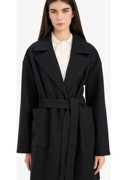 Regular Fit Kuşaklı Kaşe Kaban E8636AX25AU