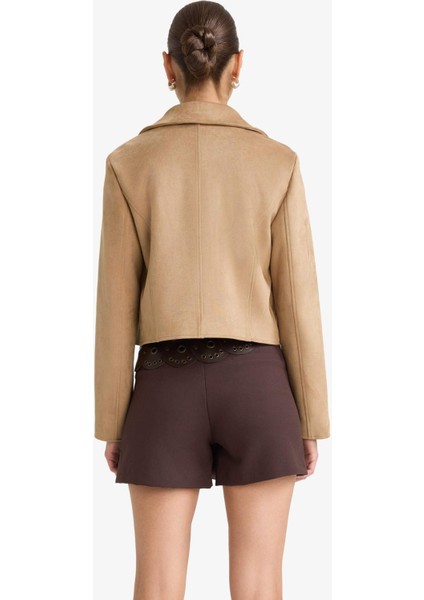 Su Geçirmez Regular Fit Polo Yaka Fermuarlı Süet Ceket Mont E8701AX25AU